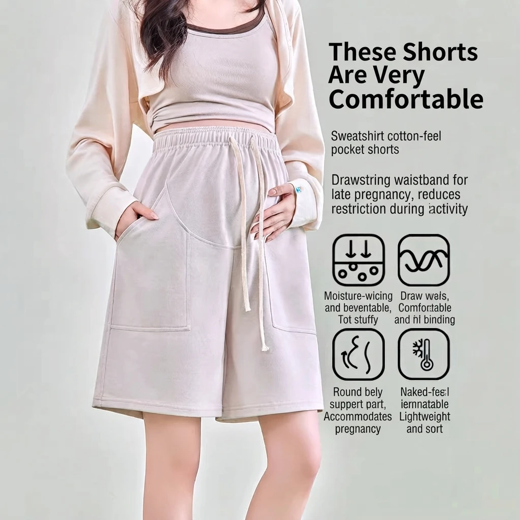 Maternity Shorts Summer Thin Loose Belly Support Cotton Five Point Pants Comfortable Casual Outer Wear for Pregnant Women