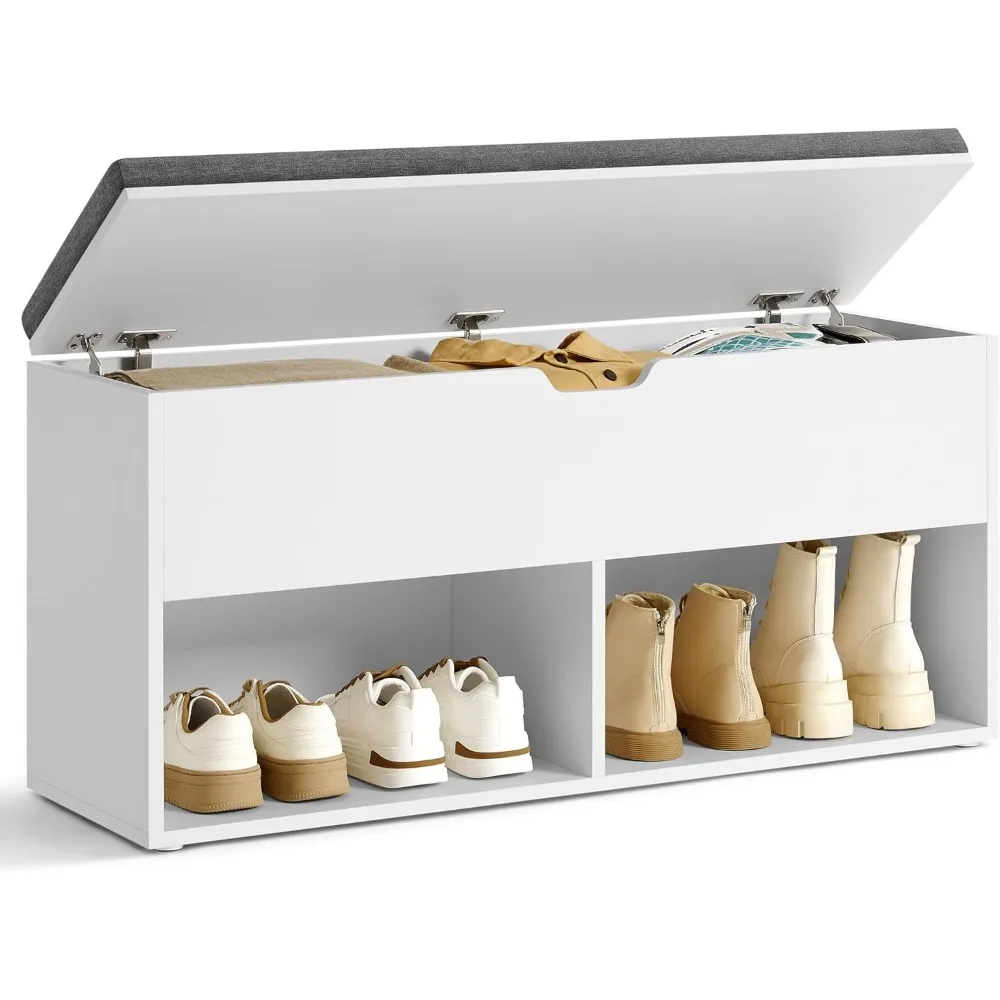 

Shoe Storage Bench with Cushion, Entryway Shoe Rack Bench with Storage, 2 Open and 1 Hidden Compartments, for Living Roo