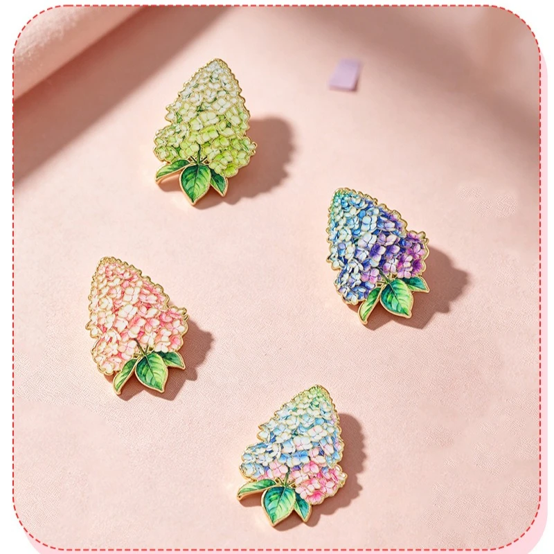 Creative Cone Hydrangea Metal Brooch Fashion Commuter Cartoon Flower Enamel Alloy Badge Lapel Pin DIY Clothing Bags Accessories