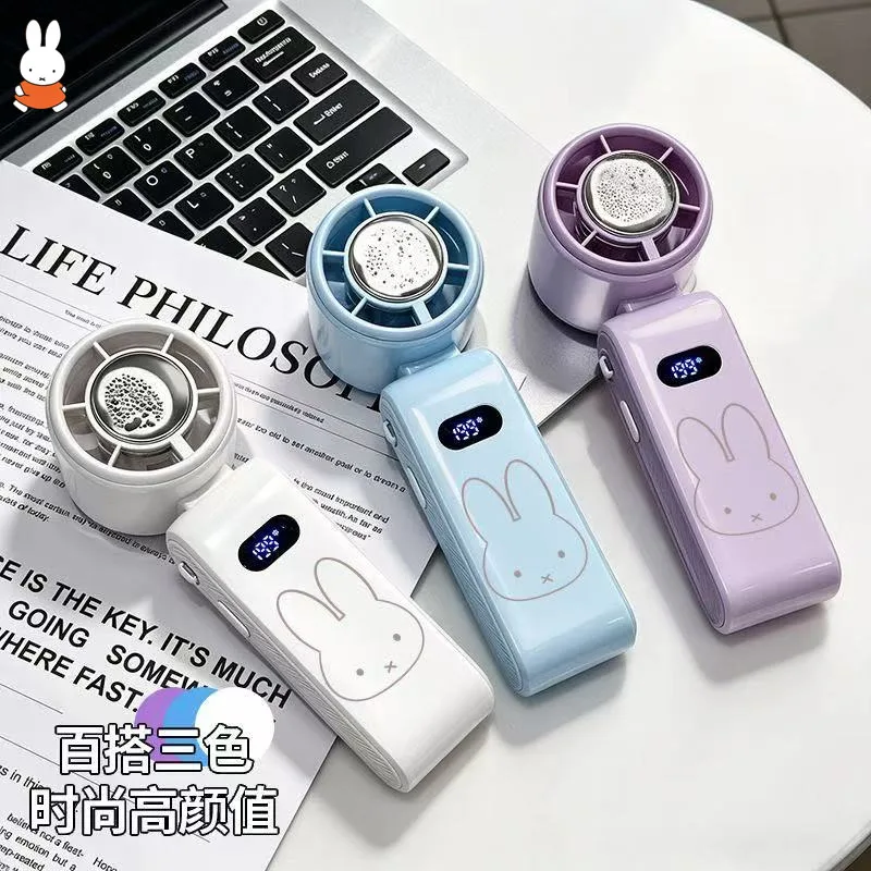 Ventilateur portable Miffy, mini ventilateur pliable à longue autonomie, rechargeable, cadeau de vacances