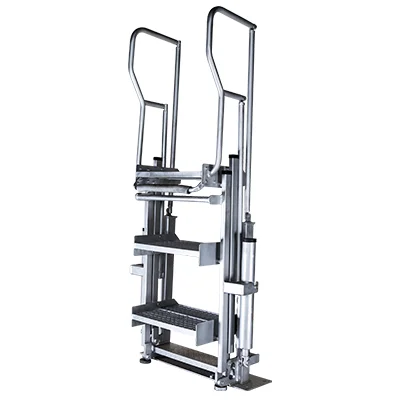Movable steps on a fuel tank with handrail steps Folding stairs