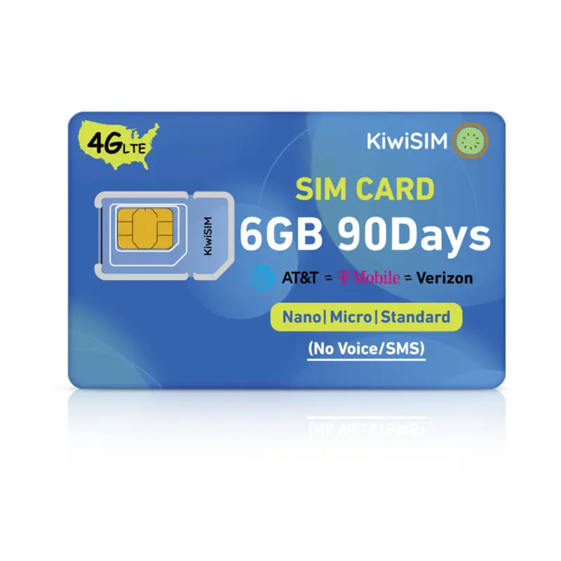 بطاقة SIM KIWISIM 4G المدفوعة مسبقًا 3 في 1 USA، 6 جيجابايت/90 يومًا بيانات بطاقة SIM الأمريكية فقط لجهاز كاميرا الأمان المفتوح