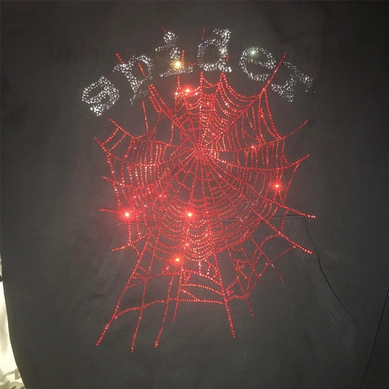 Spider Cobweb Rhinestone Hoodies Hip Hop Fashion Punk Streetwear Hoodie Men Women Popular Y2k Aesthetics Oversized Sweatshirts