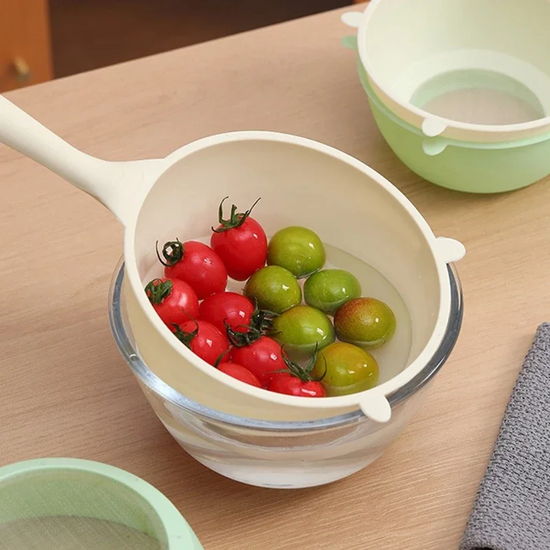 1PC Multifunctional Rice Sieve Plastic Colander Kitchen Colander Draining Basket Home Supplies Long Handles Rice Bowl Strainer