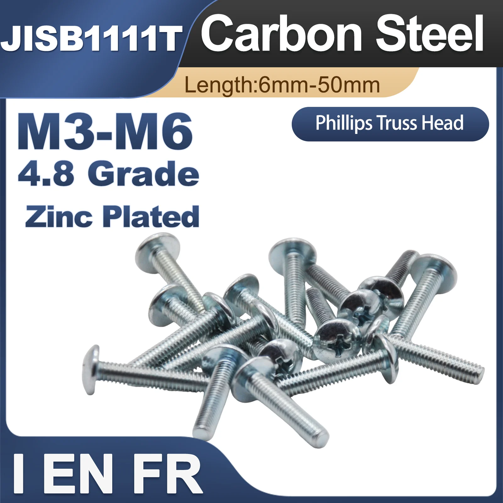 10-50Pcs M3 M4 M5 M6 Zinc Plated JISB1111T Phillips Truss Head Large Flat Round Cross Screw Bolt L=6-50mm Woodworking Screw Bolt