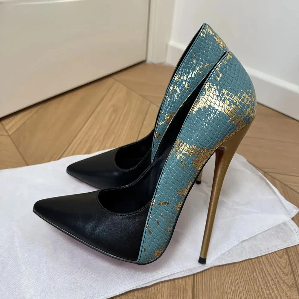 Tikicup 16cm Ultra High Heels Snake Skin Print Pointed Toe Stiletto Pumps Pole Dance Runway Party Dress Cosplay Nightclub Shoes