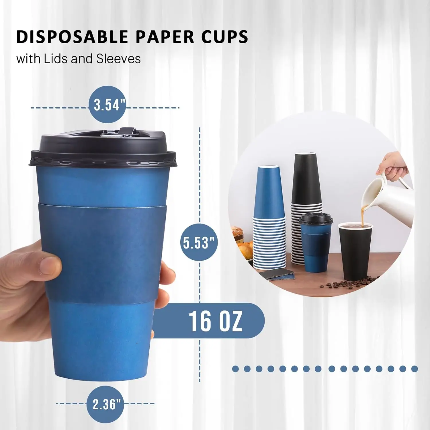 500 Pack 16 oz Disposable Coffee Cups with Lids and Sleeves,To Go Paper Cups for Hot & Cold Drinks, Coffee, Water, Hot Chocolate