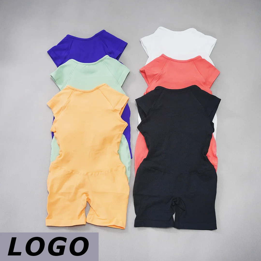 DF Impact Short Sleeve Seamless Gym Jumpsuit Women Backless Slim Fit Romper High Elastic Tummy Control Butt Lifting Fitness