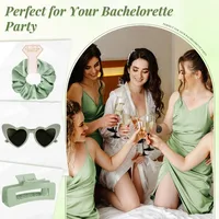 1/5/8 Sets Bridal Party Favors Heart Sunglasses Satin Hair Ties Claw Clips Set for Bridesmaids Wedding Grey 2