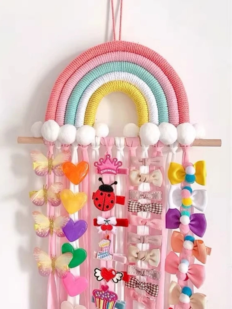 منظم إكسسوارات الشعر لغرفة الأطفال، رف عرض قوس قزح، حل تخزين زينة الشعر ودبابيس الشعر #2