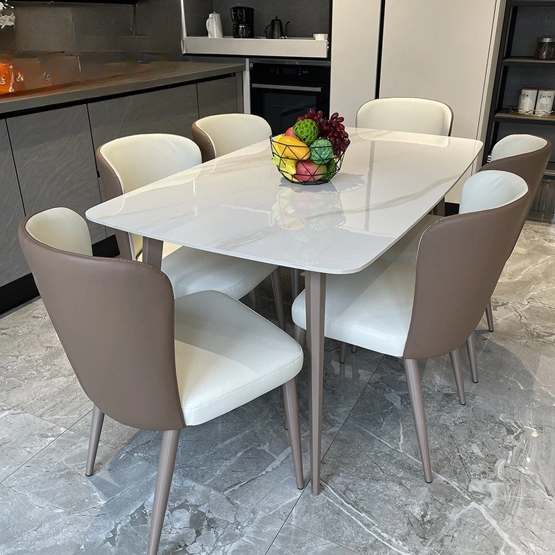 

Bright rock slab dining table and chair combination simple modern Italian minimalist dining table household restaurant