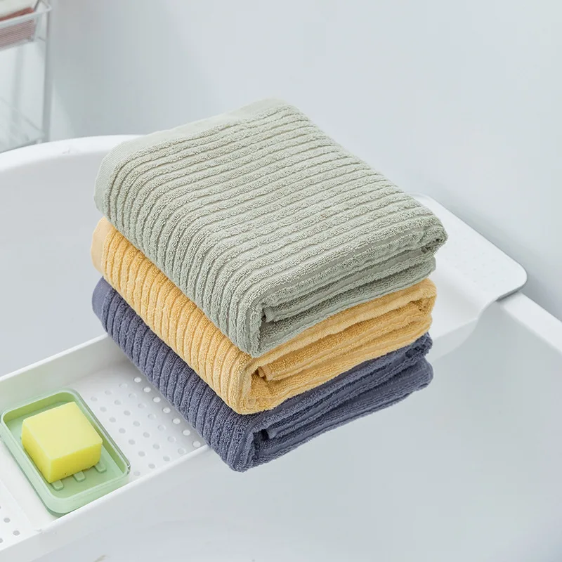 Supermarket-Style Striped Adult Towel — 100% Cotton, Soft & Highly Absorbent for Sweating or Facial Use, Size: 32 × 72 Cm