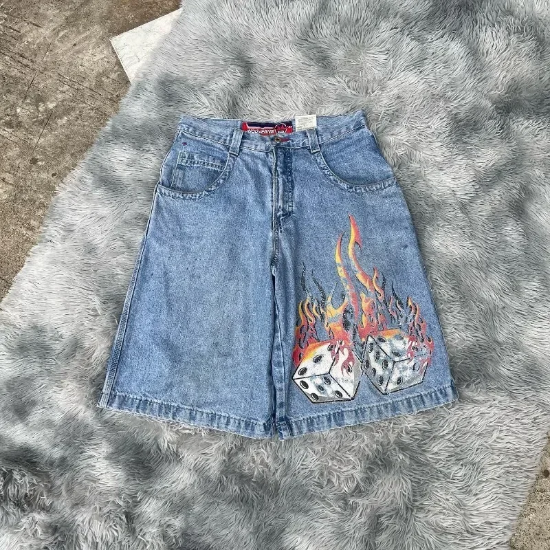 Y2k Jnco Retro Hip Hop Denim Shorts 2024 Summer New Slim Fit Street Goth Sports Shorts for Men and Women  Free Shipping Clothes