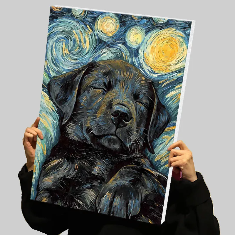 Black Labrador Sleeping Prints Poster Custom Canvas Painting Wall Art Home Decor Photos for Living Room Modern Abstract Canvases