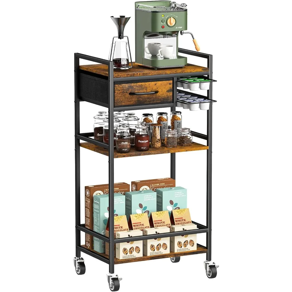 

4-уровневая тележка для кофе-бара с местом для хранения, шкаф для кофейной станции 33 часа с ящиками для капсул для Nespresso Vertuo, подставка для мини-тостера