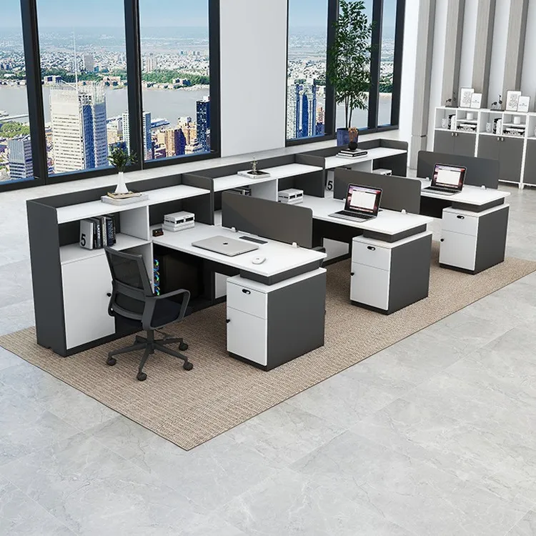 

Office Desk And Chair Combination Simple Modern Financial Desk Staff Space Office 4 Staff Card Seat 3 Screen Partition
