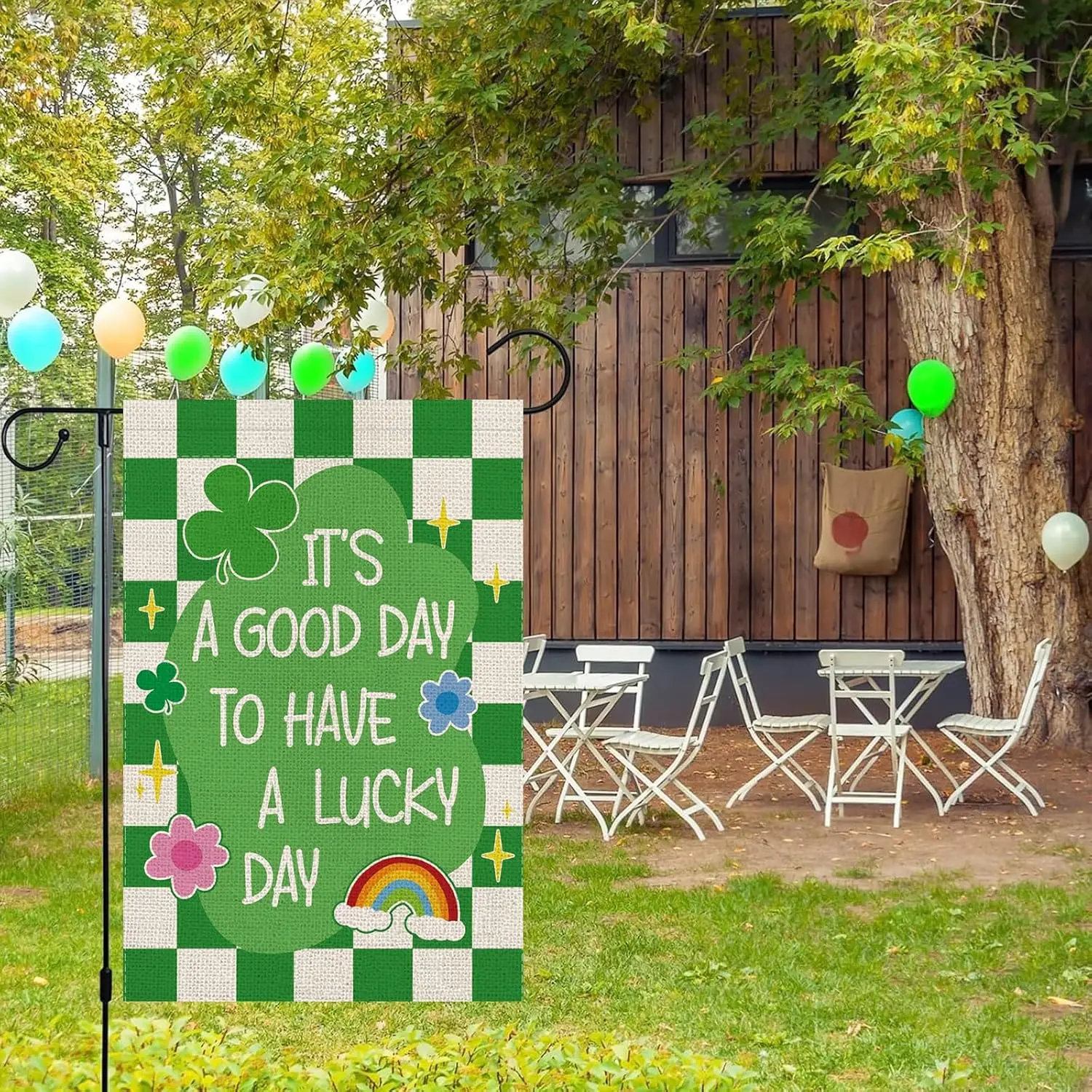 St Patricks Day Garden Flag IT'S A GOOD DAY TO HAVE A LUCKY DAY Shamrocks Clovers Vertical Double Sided Holiday