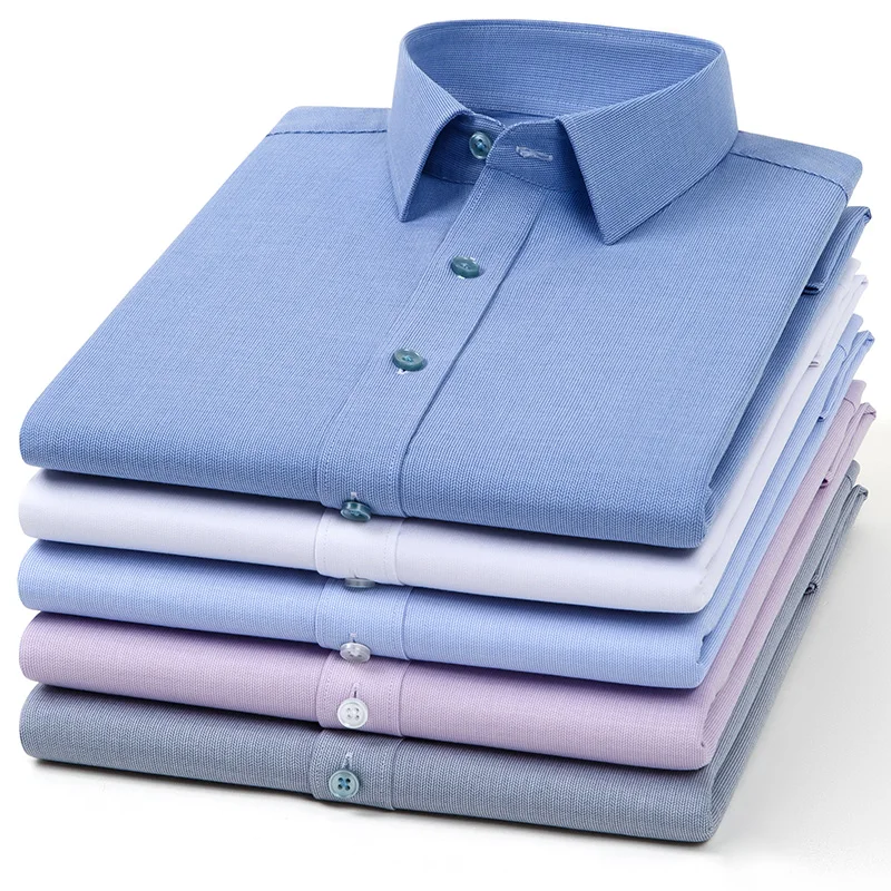 5XL Bamboo fiber Easy Care Anti-wrinkle Solid Color Shirts Men Long Sleeve Causal Men Shirts Short sleeve Slim Fit Business