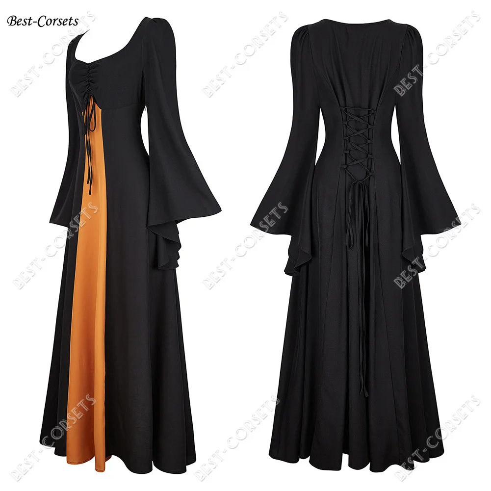 Victorian Dress for Women Halloween Costume Cosplay Medieval Renaissance Dress Long Sleeves Drawstring Purple Elegant Gown