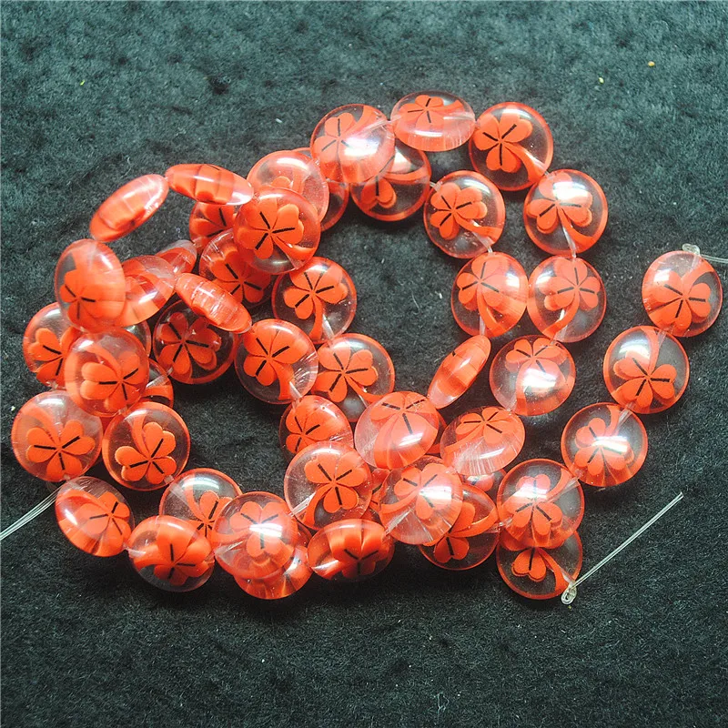 26PCS 12MM New Clover Flower Of Glass Beads Coin Shape DIY Jewelry Accessories Womens Bracelets Making Findings