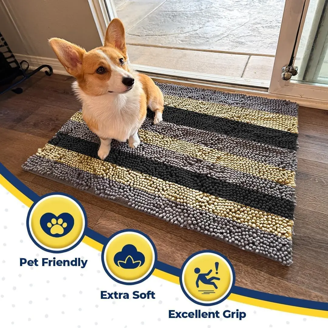 Muddy Mat® Super Absorbent Chenille Dog Door Mat for Muddy Paws – Non-Slip, Machine Washable Indoor Entry Rug, Quick-Dry Pet Mat for Entryway – Sandy Stripes 24