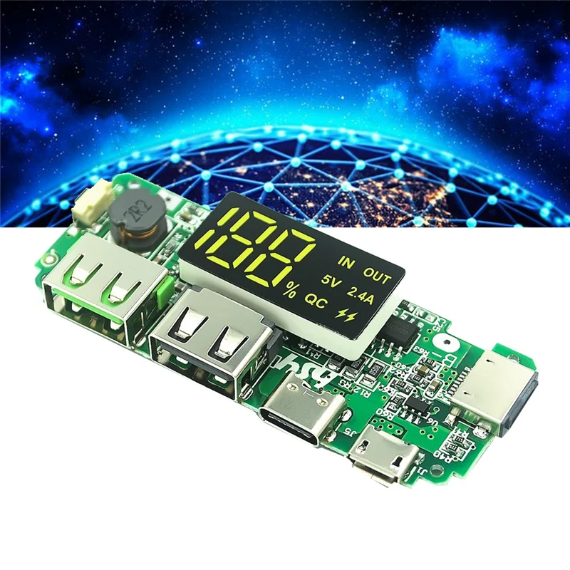 B50B-18650 Lithium Battery Digital Display Charging Module 5V 2.4A Three Charging Port With Display Boost Module Durable Easy In