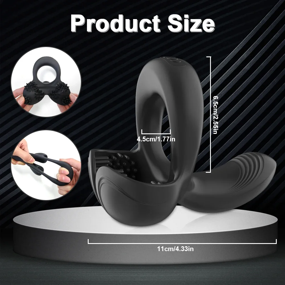 Cock Ring Penisring 4 in 1 Perineum & Testicles Vibrator Delay Ejaculation Erection Penis Ring for Men Sex Toys Couples Cockring