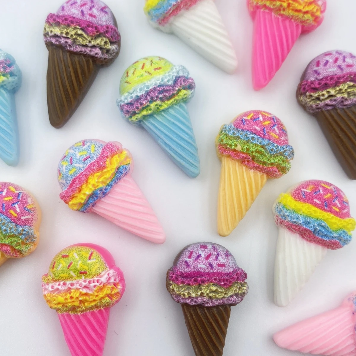 20PCS cute cone ice cream flat back resin figurine DIY scrapbook bow accessories home crafts