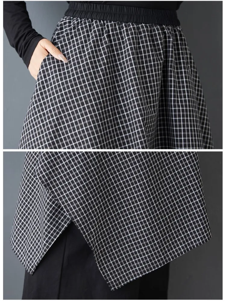 المتضخم بنطال ذو قصة أرجل واسعة النساء موضة منقوشة Pacthwork فستان بانت السيدات عالية الخصر السراويل القوطية امرأة وهمية قطعتين بنطلون #5