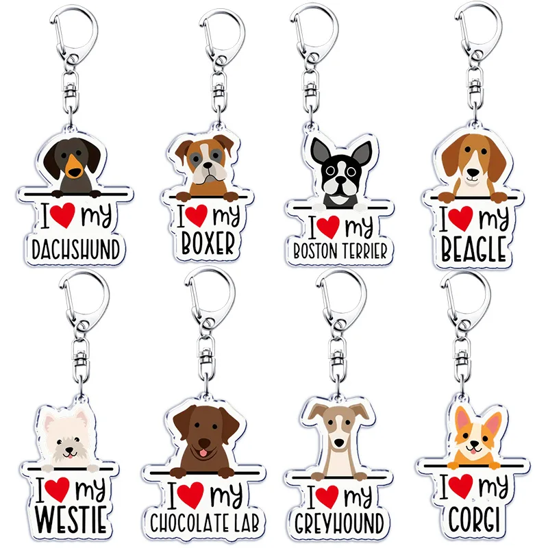 I Love My Dog Dachshund Pug Keychains Keyring for Accessories Bag Cute Dog Boxer Corgi Pendant Keyring Jewelry Fans Gifts