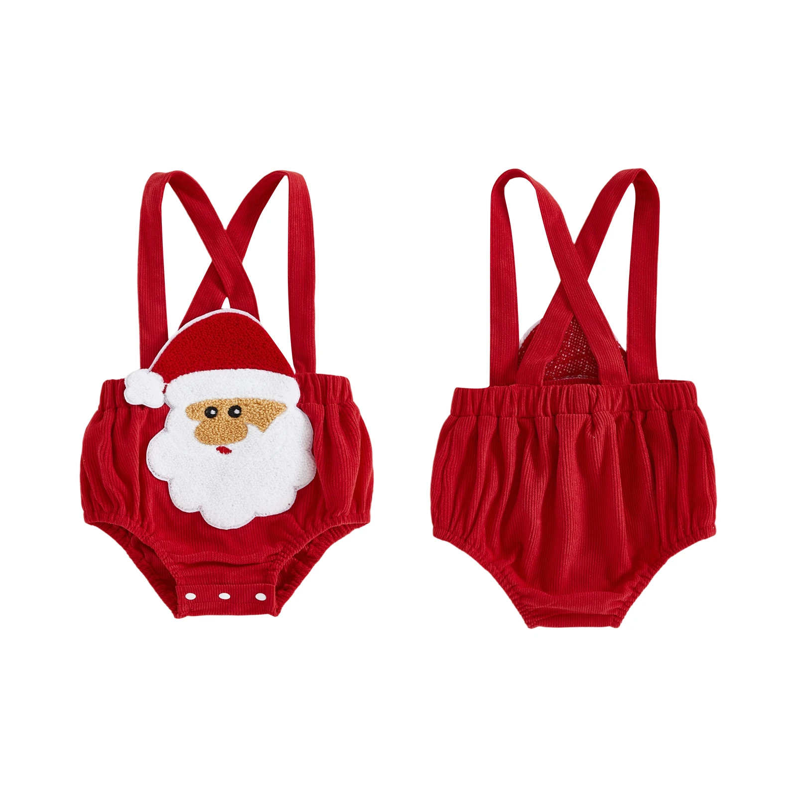 Baby Corduroy Christmas Romper Loose Fit Christmas Tree Santa Claus Cross Strap Sleeveless Infant Jumpsuit