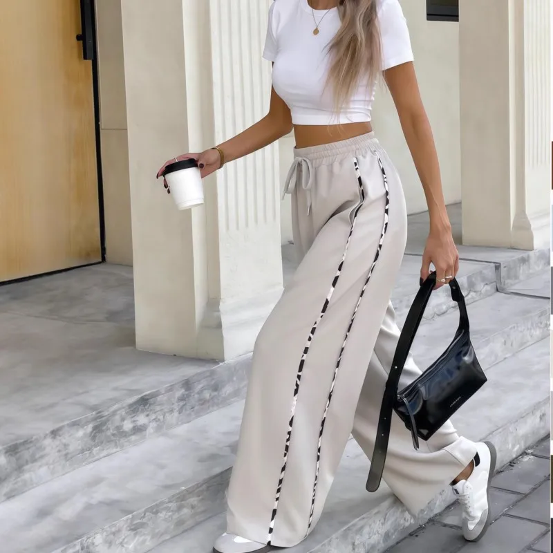 2026 Striped Wide Leg Long Pants Women's New Spring  Autumn Loose Casual High Waist Slim Cargo Pants Women Fashion Clothing New