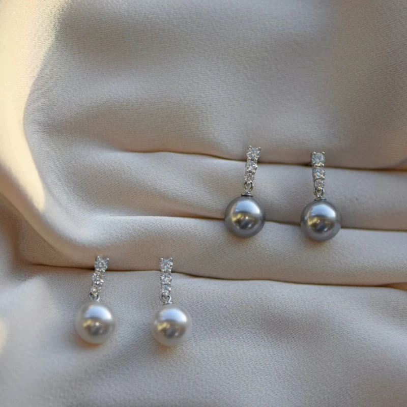 Korean Version Sterling Silver Pearl Stud Earrings Stylish Elegant Exquisite Fashionable High End Pearl Earrings for Women