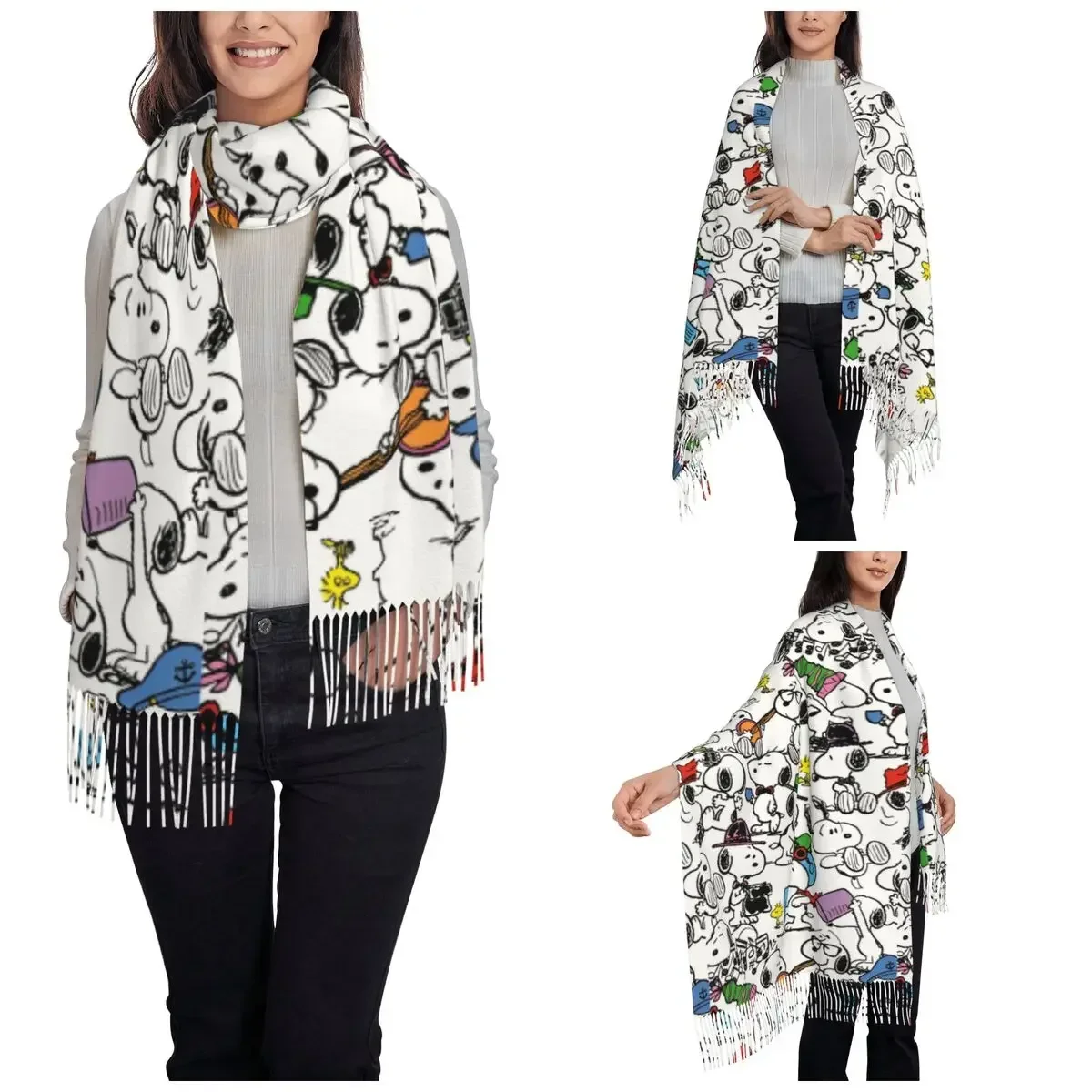 Collaboration Snoopys Shawl Wrap for Ladies Winter Large Long Scarf Neckerchief Tassel Scarves