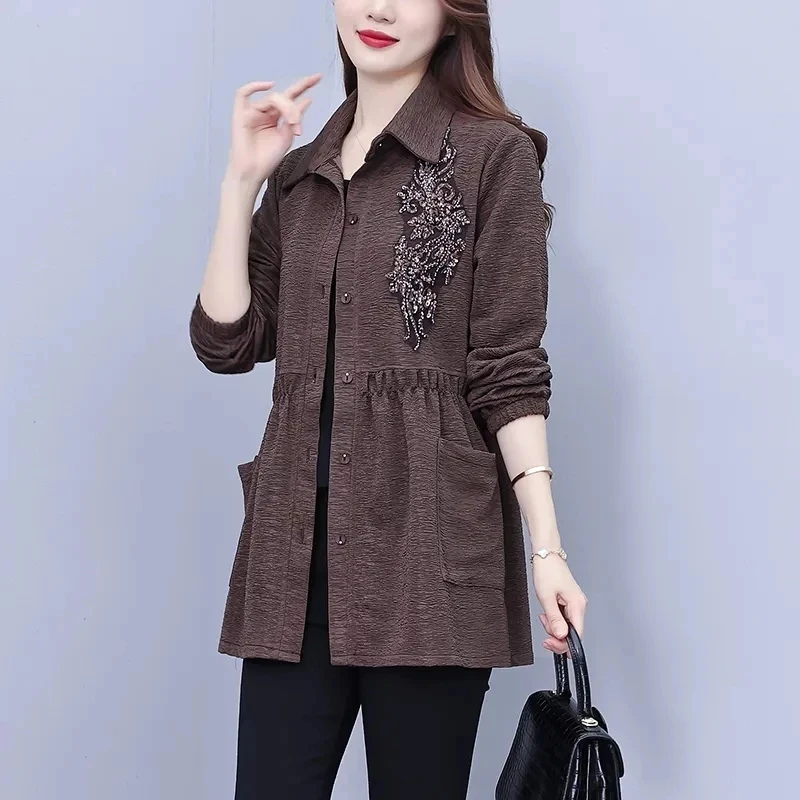 Spring Autumn Top-Grade Shirts Women Loose Long Sleeved Single-Breasted Slim Shirt Female Fashion Print Casual Lady Thin Tops