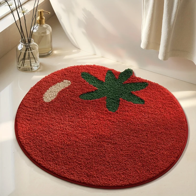 VIKAMA Creative Tomato Plush Carpet Water Absorbent Non-Slip Bathroom Floor Mat Bedroom Bedside Rug Home Decoration