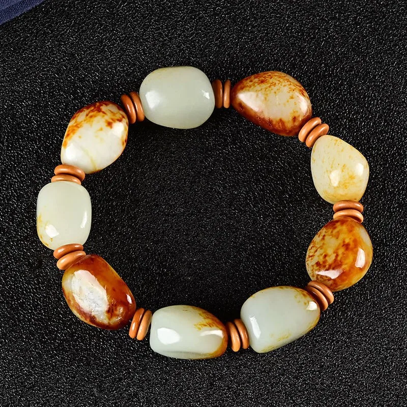 

Hetian Stone Red Qin Skin Seed Material White Jade Bracelet Men and Women