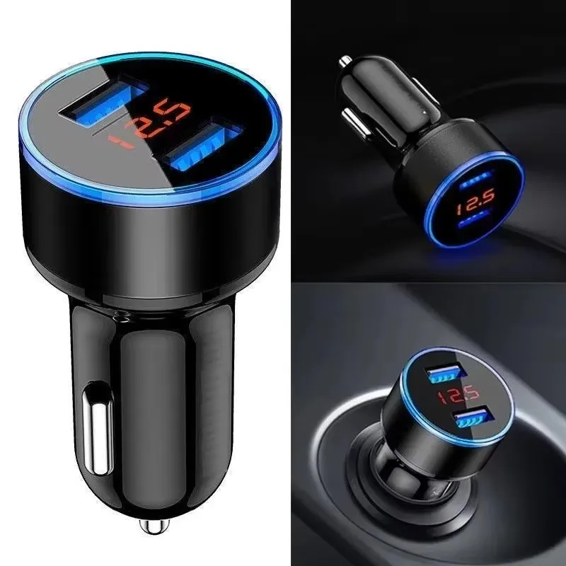 1-3pcs 5V 3.1A Car Charger Dual USB QC Adapter Cigarette Lighter LED Voltmeter For All Types Of Mobile Cell Phones Quick Charge