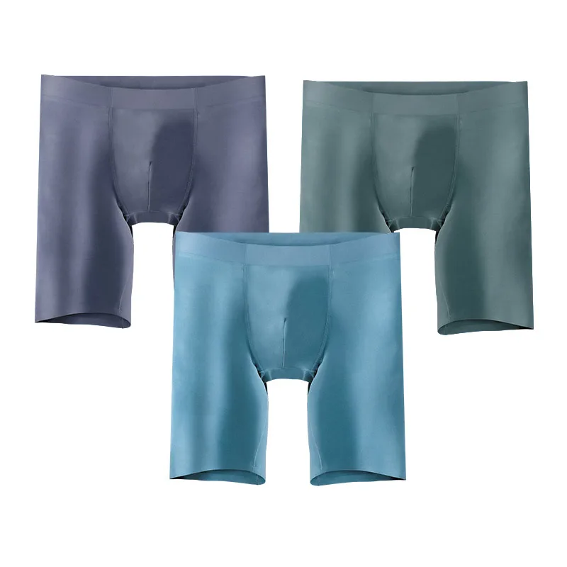 

3PCS Men's underwear, seamless sports lengthening, anti-chafing, flat-leg pants, men's large-sized shorts