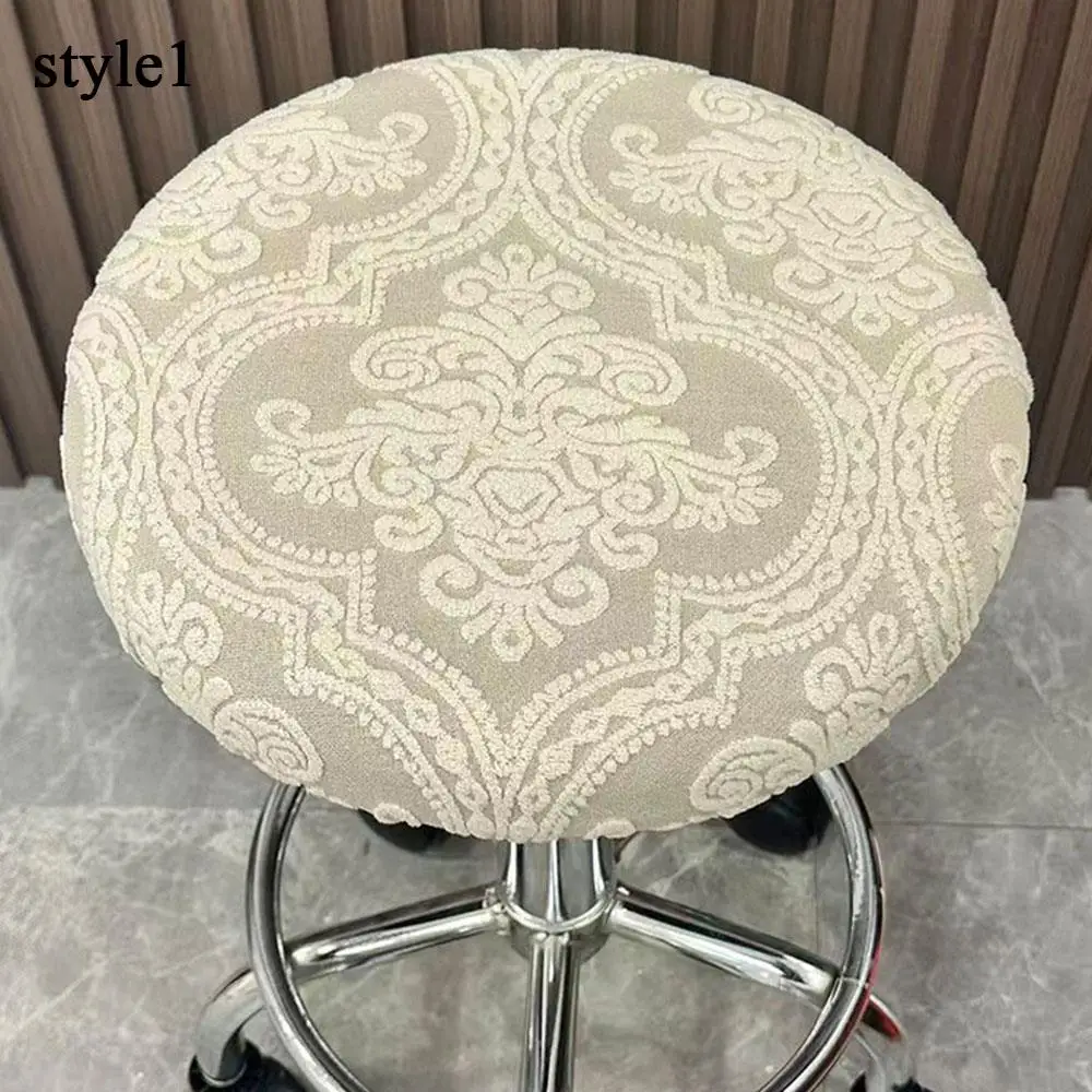

Warm Velvet Stool Cover Polar Fleece Round Chair Cover Jacquard Removable Bar Stool Slipcover Coffee Shop Seat Cushion Protector