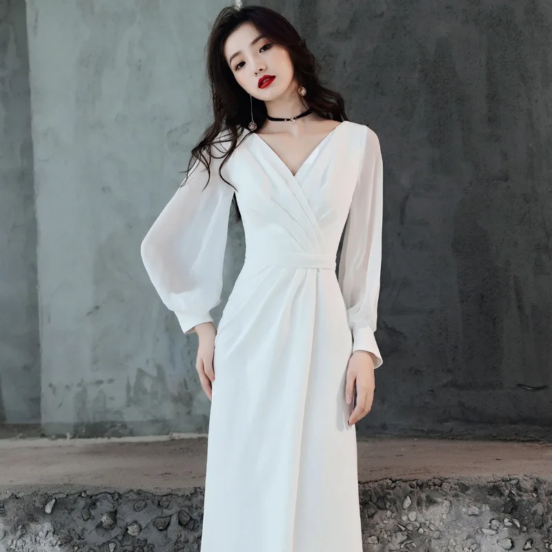 Elegant French Wedding Dresses for Bride Sexy V-neck Long Prom Evening Guest Party Women Dress Formal vestidos prom dresses