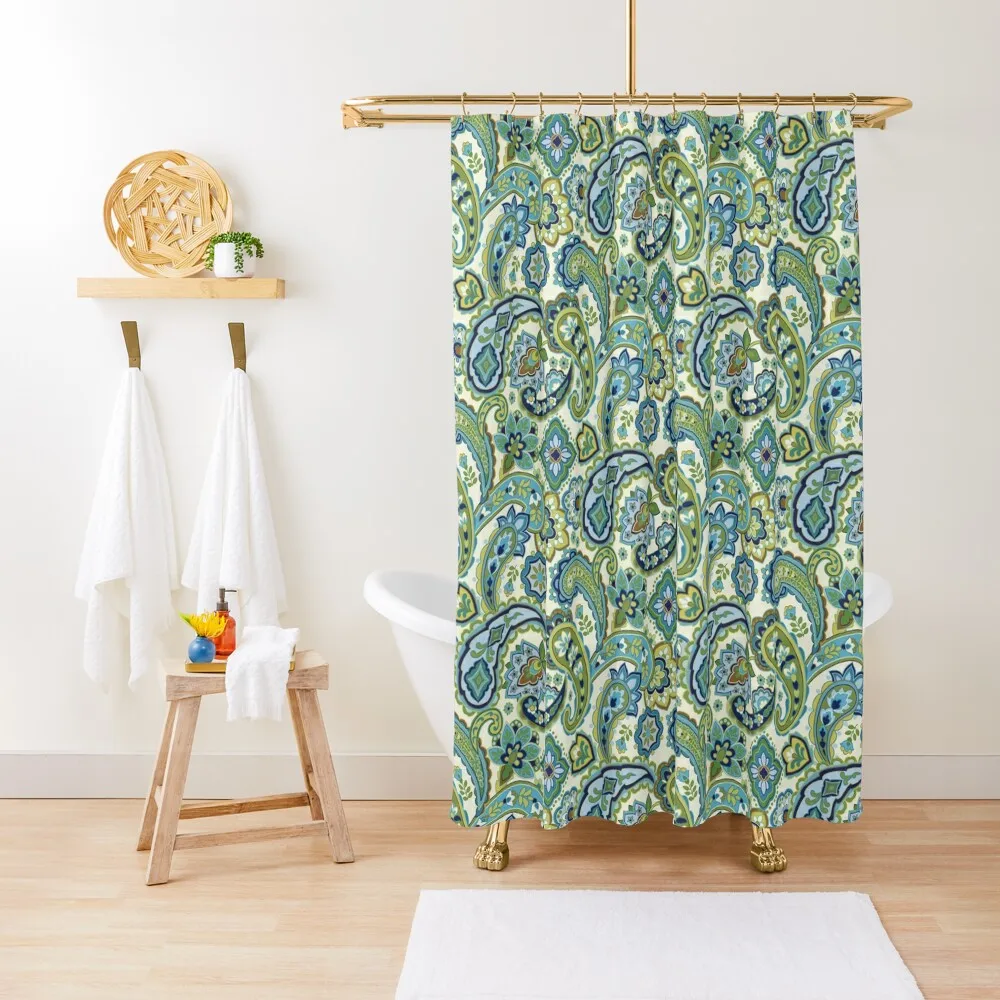

Blue and Green Paisley Shower Curtain Bathroom Shower Bathroom Deco Window Modern Bathroom Accessories Curtain