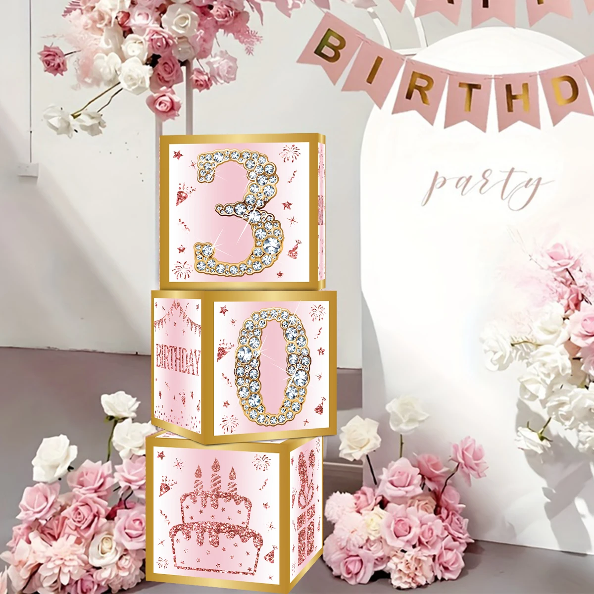 Pink Gold Birthday Number Paper Boxes 18 30 40 50 60 70 75 80 Year Old Birthday Party Decoration Adult Birthday Party Supplies