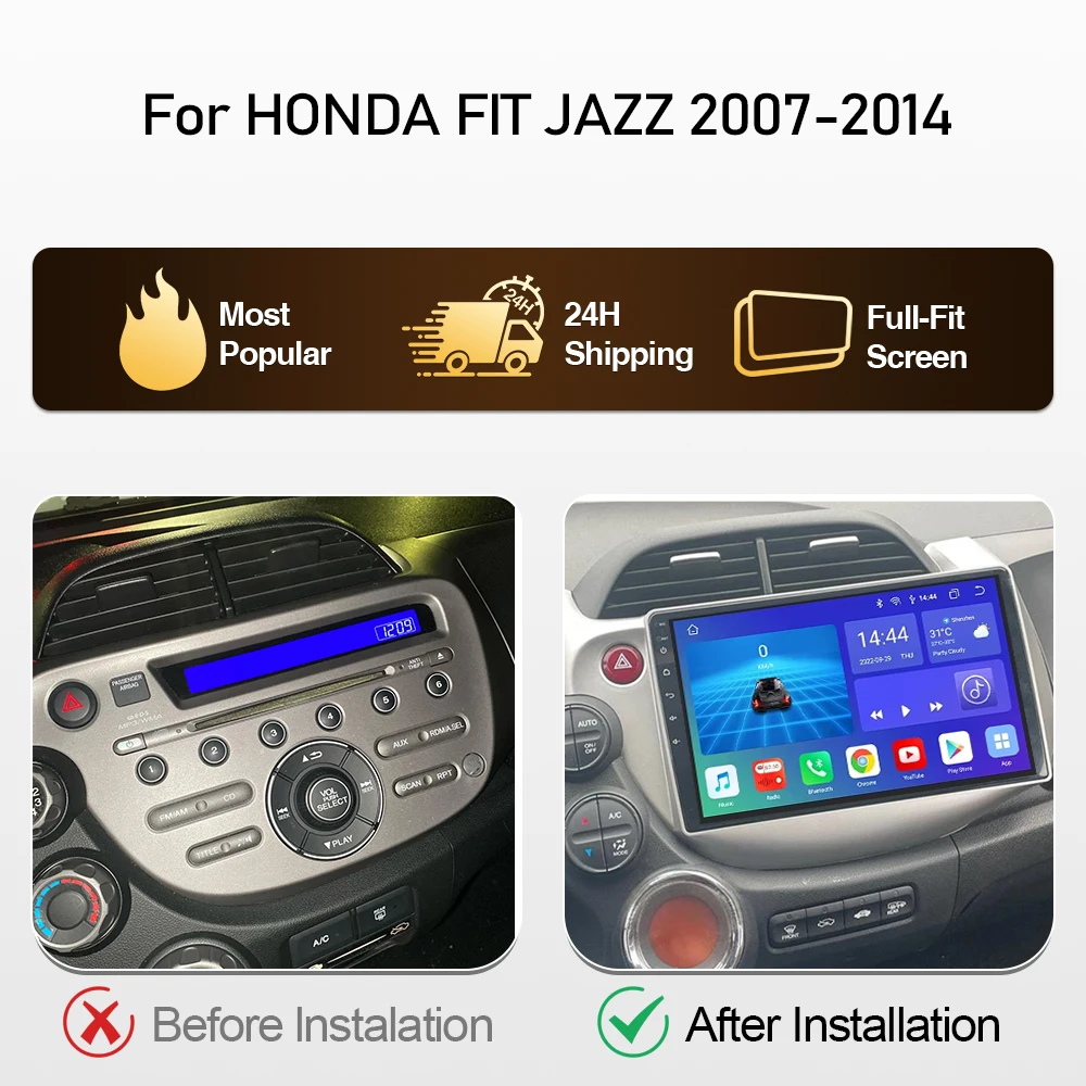 Car Radio Android 1Carplay For HONDA FIT JAZZ 2007-2014 GPS Navigation Video Car Radio GPS Multimedia wifi Video Player  5g 2Din