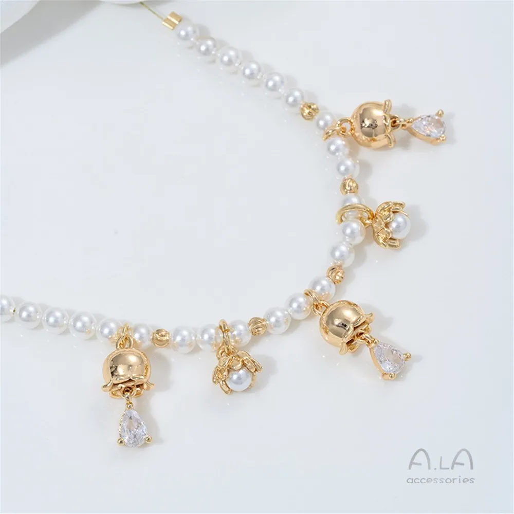 

14K Gold Beads Handmade Diy Material Inlaid Zirconium Bud Water Droplet Sticky Pearl Crystal Pearl Bracelet Pendant Accessories