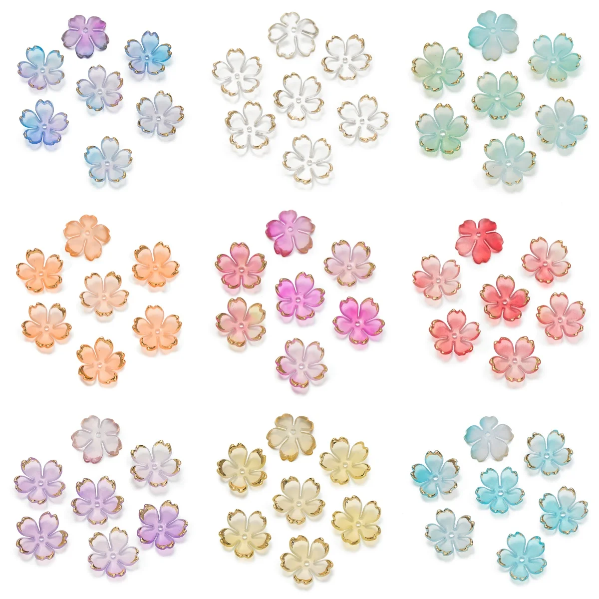 50pcs/lot Cherry Blossoms Acrylic Beads Gold Edge  Flower Spacer Loose Beads DIY Earrings Hair Jewelry Making Craft  Acessories