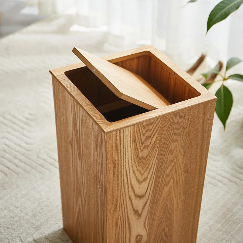 Japanese Wooden Stitched Trash Can Cover Household Living Room Bedroom Kitchen 10L 12L Creative Toilet Paper Basket Walnut Wood