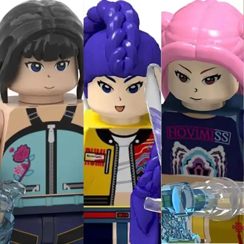 Blocs de construction de poupée de dessin animé KPOP Demon Hunters, Mini figurine d'action Kawaii, jouets d'assemblage de tête, jouets éducatifs pour enfants, cadeau