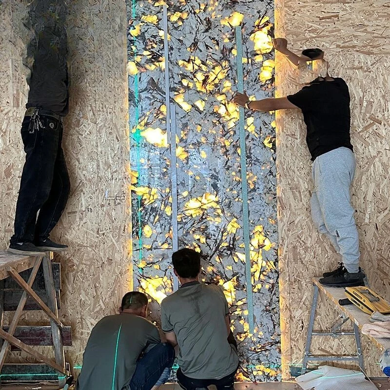 Internet celebrity natural luxury stone translucent stone, marble entrance luminous background wall villa large flat floor