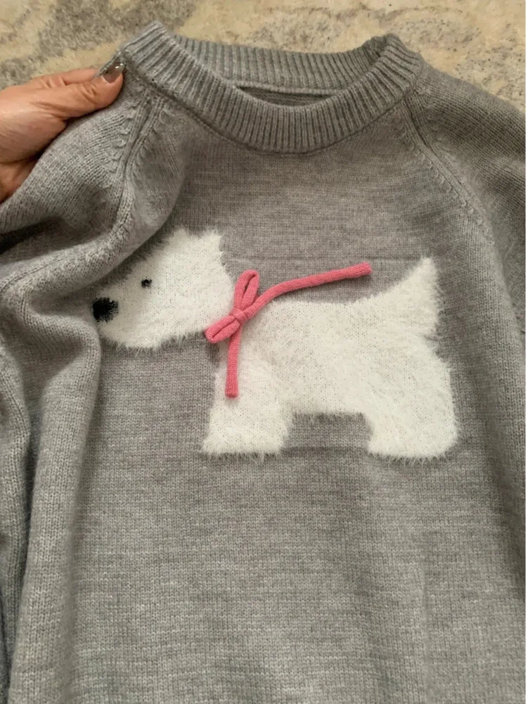 Cartoon Dog Sweet Pullover Sweater Women Autumn Winter Chic Loose Oversize Knitted Sweaters Casual Sueter Mujer Jumper Tops